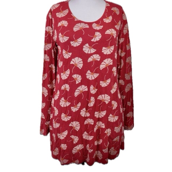 ππΏ GUDRUN SJΓDΓN Red Ginkgo Leaf Tunic Dress | 100% Modal XL | Boho Scandi Style - Picture 1 of 8
